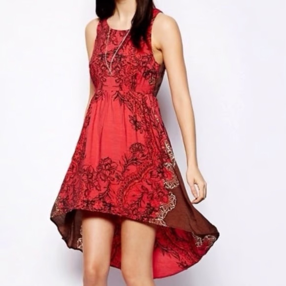 Free People Red and Brown High-Low Dress